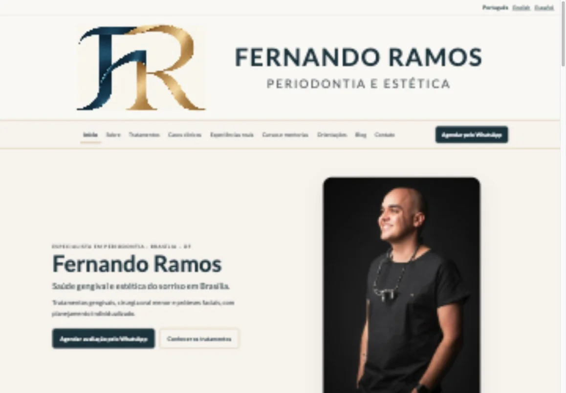 Site real de Fernando Ramos: marca, navegação e apresentação profissional